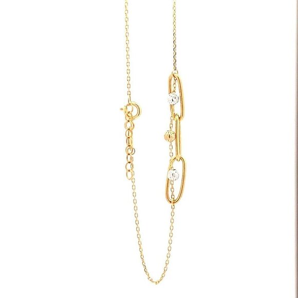 18K Gold Bracelet Cable Chain White Rose Yellow Gold Beads S 6.5 inches 0.5" ext